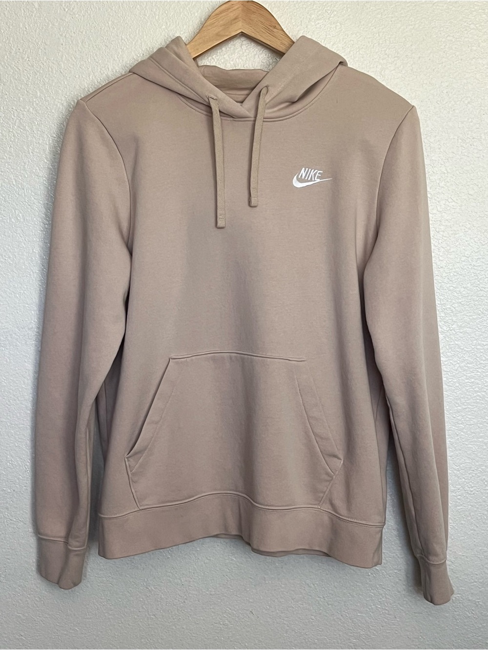 Nike Hoodie - Cream Pullover with White Logo M